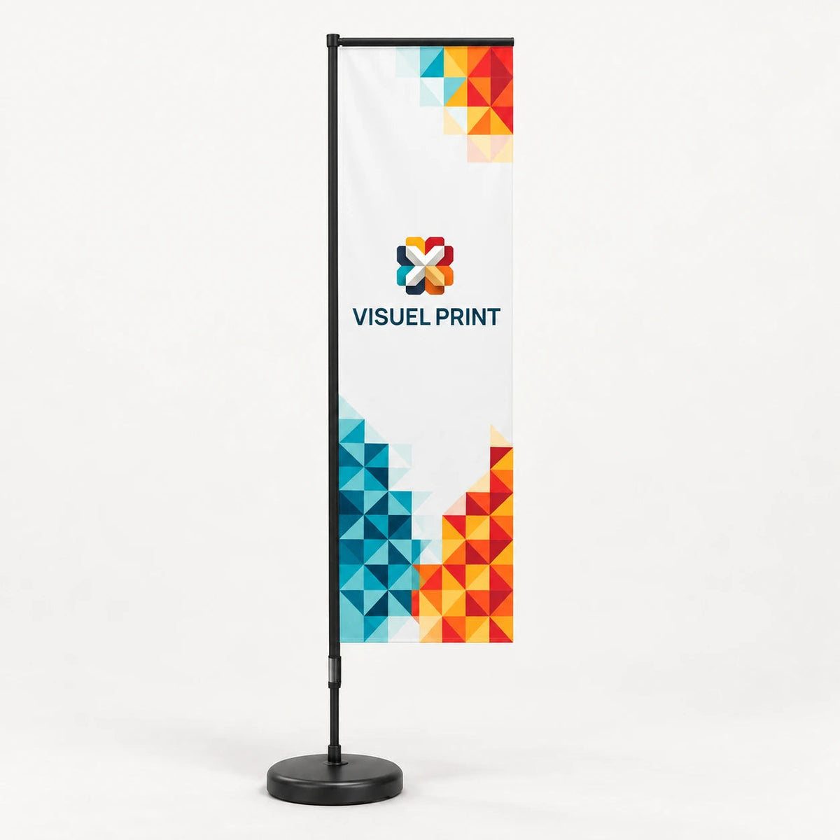 Et Square beachflag med Visuel Print-mosaik.